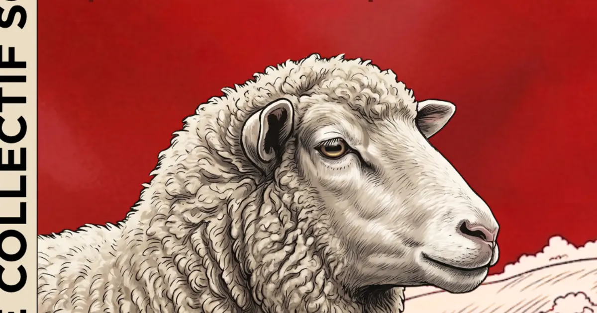 Le Collectif soumis représenté par une brebis sur la couverture rouge du livre.